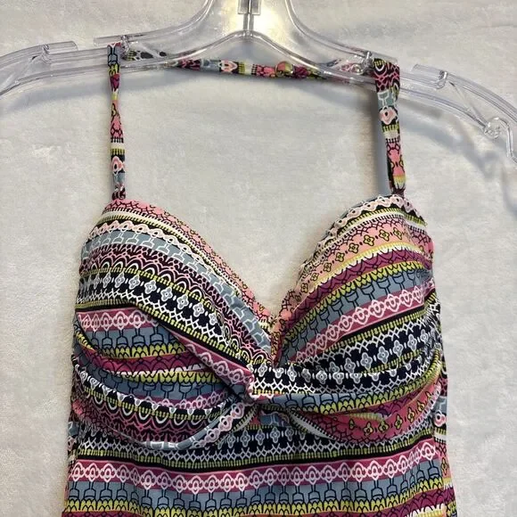 Anne Cole Twist Front Geometric Stripe Swim Bandeau Tankini Top Small Beach Pool - Picture 2 of 9